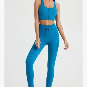 Blue Zipper Front Sports Bra